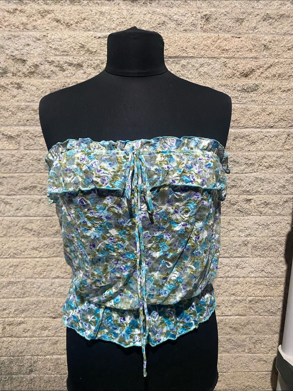 Candie's Floral Ruffle Strapless Camisole - Blue Green Purple